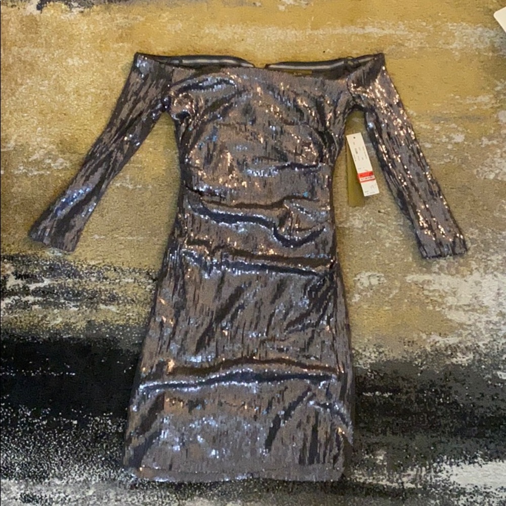 Off shoulder sequin cocktail dress